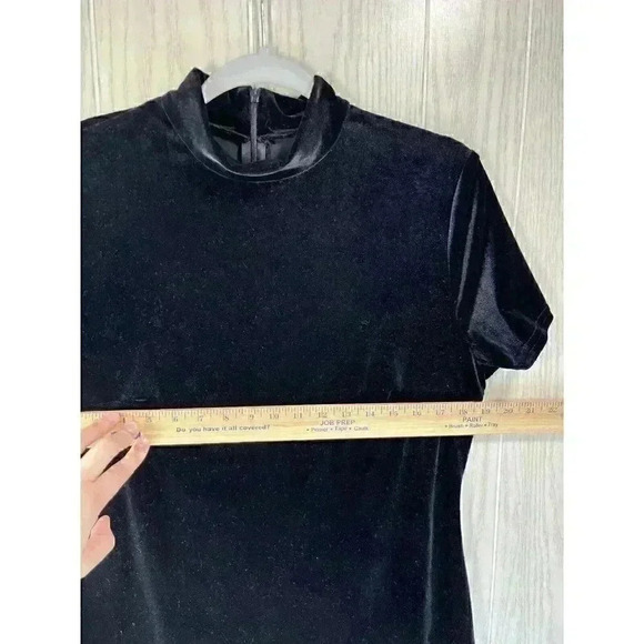 Vintage Velvet Dress Sz Large Black Mock Neck Short Sleeve Maxi Whimsigoth USA - Picture 7 of 8